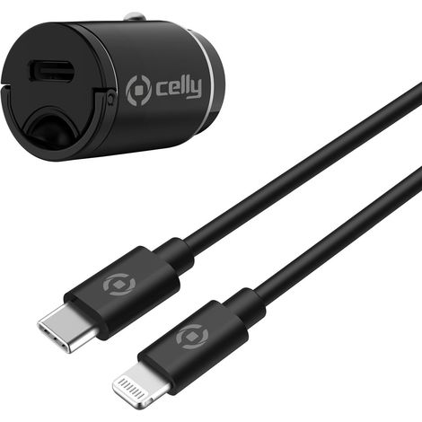 Caricabatteria da auto USB-C PD 20W con cavo Lightning e USB-C, modello Celly KIT 690804 (1/4)