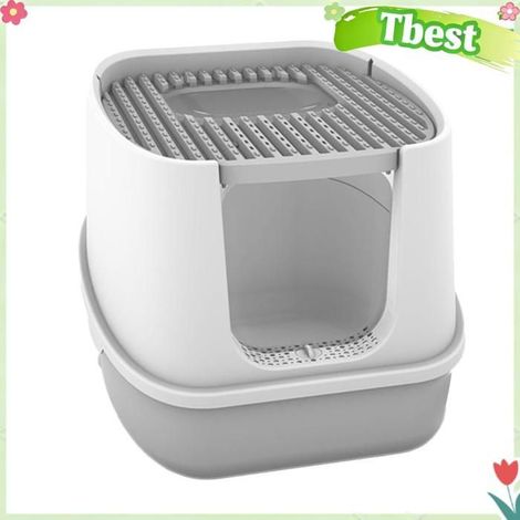 Tbest Grande toilette pour chat Grand bac à litière fendu pour toilettes pour chats, animalerie deplacement Gris (1/5)