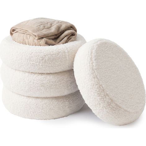 Relaxdays, puf cilíndrico Bubble, con almacenamiento, tapizado, para el salón, asiento, espuma, color crema