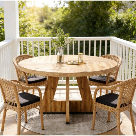 Table à manger ronde, pour 4 personnes, en bois naturel reconstitué, sans chaises (1/5)