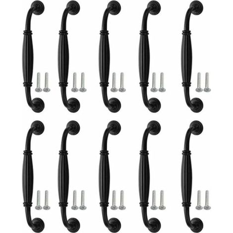 Lot de 10 poignées noires pour portes de placard, poignées de cuisine, poignées de penderie, poignées coulissantes, boutons de porte de 128 mm (1/5)