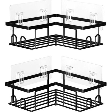 2pcs Étagère douche d'angle sans perçage,étanche et antirouille,Organiseur de salle bain,support pour shampoing et gel douche,noir