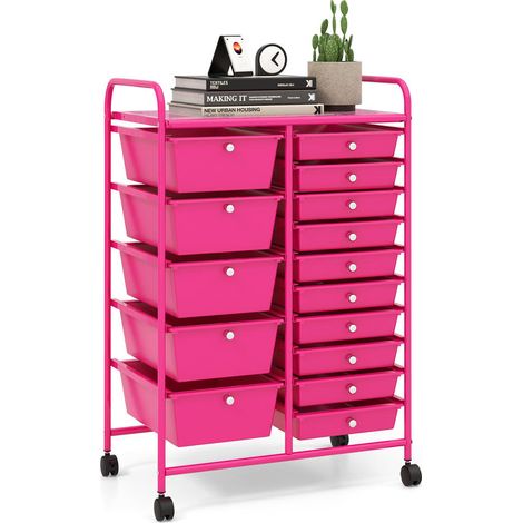 Rangement mobile chariot à 15 tiroirs, organiseur à roulettes avec freins, desserte de bureau maison garage (1/5)
