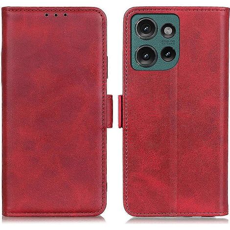 Étui de téléphone avec support, en cuir PU imitation peau de vachette - rouge (1/5)