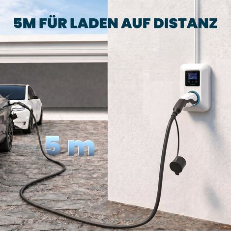 Câble Type 2 pour voiture électrique, 11 kW, 16 A, mode 3, triphasé, 5 m – Rallonge de charge pour VE et hybrides rechargeables, connecteur robuste (1/5)