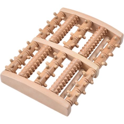 Appareil de massage des pieds à cinq rangées et trois réglages - Massage par acupuncture plantaire - Type à rouleaux - 26 x 20 x 4 cm - Couleur bois naturel - 1 pièce (1/5)