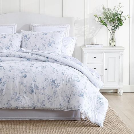 Parure de lit réversible en Coton avec Couvre-Oreiller(s) Assorti(s), décoration d'intérieur de Ferme, Bleu Belinda, Grand lit (1/5)