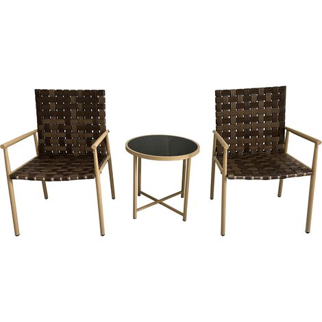 3 PCS Patio Leather Effect Rattan Wicker Bistro Set with Table (1/5)