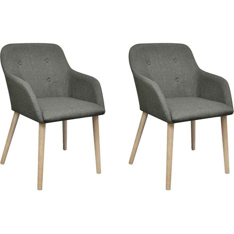 Chaises à manger lot de 2-Chaises de Salle à Manger-Chaise de cuisine gris clair tissu et chêne massif 549197 (1/5)