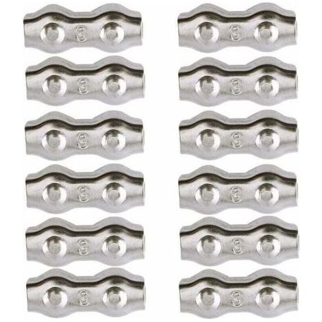 Serre-câble , Serre Cable Acier 3mm 12 Pièces Serre Câbles Duplex Pince de Câble Acier inoxydable 304 D'agrafe de Câble,Câble Poignées pour 2mm Câble Métalliques Pince À Câble Corde à Linge,AAFGVC (1/5)