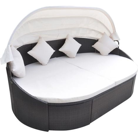 Chaise longue de jardin avec auvent, Transat, Bain de soleil, Chaise de plage Résine tressée Marron ZSE2848 (1/5)