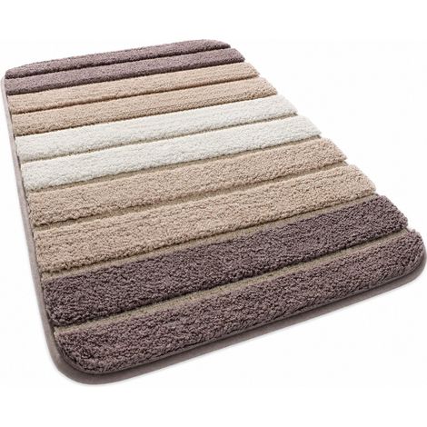 Tapis de bain antidérapant et absorbant, 40 x 60 cm, turquoise et blanc, lavable en machine. Tapis de douche 50 x 80 cm, marron. (1/5)