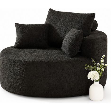 ELVMI Sillón modular de 1 plaza de chenilla con cojín de respaldo sin montaje para salón y dormitorio negro (1/5)