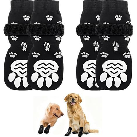 2 Paires Chaussettes Antidérapantes pour Chien(Noir, M), Protection des pattes, avec Bandes De Fixation Réglables, Antidérapantes, Protège Les Pattes de l’Animal et Les Sols Intérieurs (1/5)