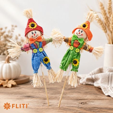 Lot de 2 épouvantails de récolte Halloween – Décorations en bambou et paille – Légers et durables pour jardin et porche – Ambiance festive (1/5)