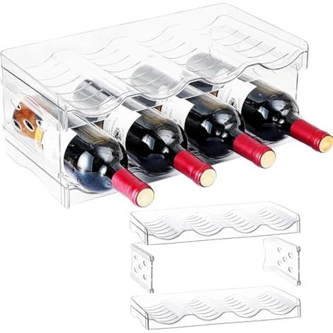 2 Pièces Range Bouteille Frigo, Peut Contenir Jusqu'à 8 Bouteilles, Porte Bouteilles Empilable, Range Bouteille Frigo en Plastique, pour Cuisine, Placard, Réfrigérateur, Bar et Bureau (1/5)