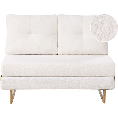 Canapé-lit Compact en Bouclé Rembourré pour 2 Personnes Dépliable Blanc Cassé Jerslev (1/5)
