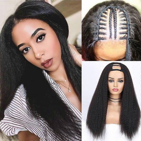 Perruque afro crépue lisse avec bandeau, 66 cm (26 pouces), en fibres synthétiques Yaki résistantes à la chaleur, pour femmes noires et blanches.