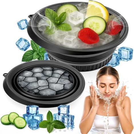 Bol à glace pliable suspendu avec grille intégrée, bassine à glace pliable en silicone (noir) (1/5)