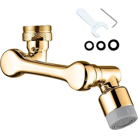 1080° drehbarer Strahlregler für Wasserhähne, Biveah 2-Funktions-Universal-Spritzbrause aus Messing, Verlängerung für Spültischarmaturen zur Gesichtsreinigung, gebürstetes Gold (1/5)