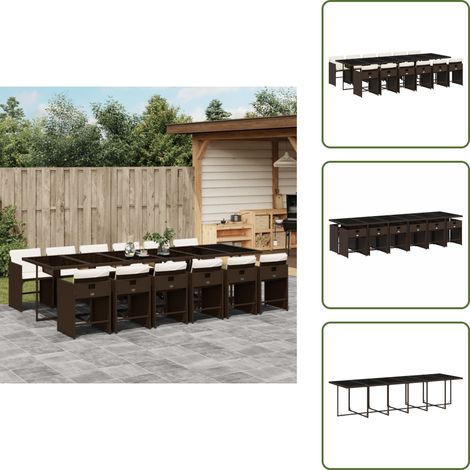 13-tlg. Garten-Essgruppe mit Kissen Braun Poly Rattan - Gartengestelle - Gartenmöbelset - Esstisch - Outdoor Möbel - Terrassenmöbel (1/5)