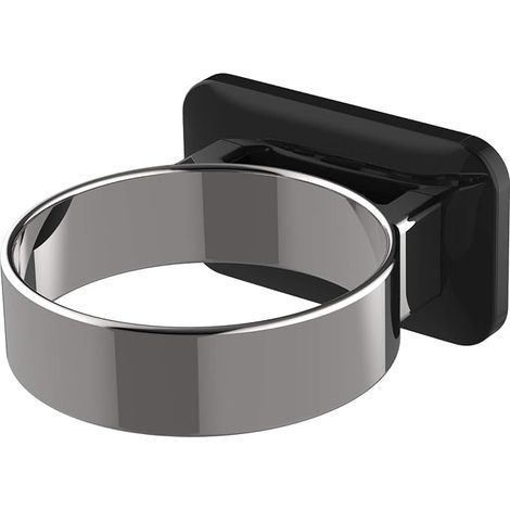 Due supporti per asciugacapelli, supporto per asciugacapelli da anta del mobiletto del bagno, supporto per asciugacapelli da parete - bordo extra-large (nero) (1/5)