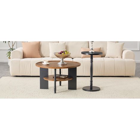 Montage facile : lot de 2 tables basses rondes avec rangement, plateau 80 cm et table d'appoint 38 cm (1/5)