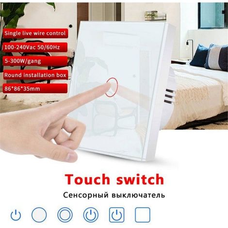 Interrupteur Mural Tactile - Verre Trempé - 3 Gangs - 100-240 V AC - 10 A - Prise UE - Blanc (1/5)