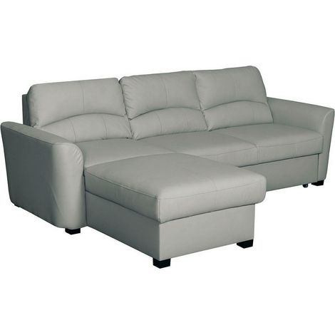 Canapé d'angle convertible en cuir de luxe italien , 5 places LUGANO, gris clair, angle gauche (1/4)