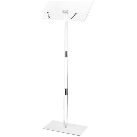 Soporte de Podio de Acrílico Altura de 104,5 cm Atril de Pie con Superficie de Lectura 40 x 31 cm, Clips para Libros, Ángulo Ajustable para Aulas, Bodas, Conferencias, Discursos, Conciertos (1/5)