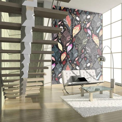 Papier peint feuilles d'automne sur fond noir - 350 x 270 cm (1/4)