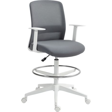 Chaise de bureau pivotante sur roulettes, dossier en maille, assise en mousse grise (1/5)