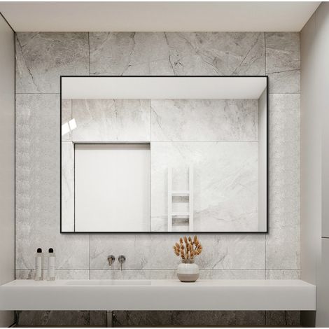 Miroir de salle de bain 80 x 60 cm, cadre aluminium noir, montage horizontal/vertical DESVIAE (1/5)