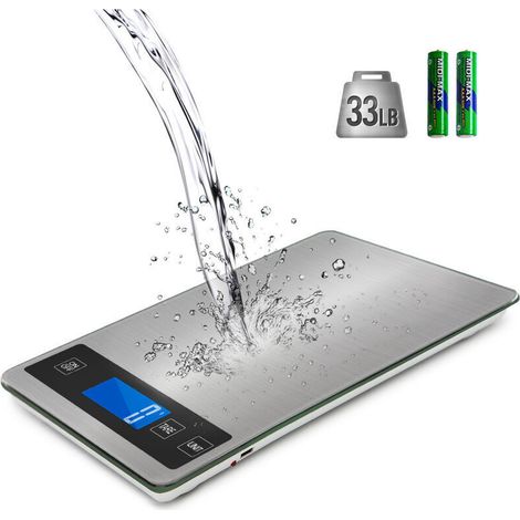 Electronic Kitchen Scale, Digital Food Scale with 1g Accuracy, Stainless Steel, 15kg Capacity, Large Platform (23 x 16cm), Backlit LCD Display, Tempered Glass (1/5)