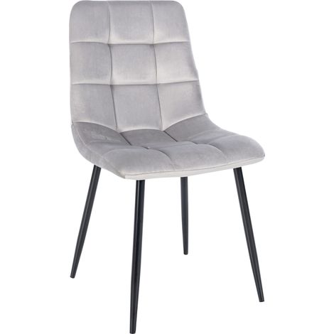 Chaise de salle à manger x1 coutures forme carrées en velours gris pieds en métal noir 100001956
