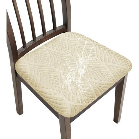 (1 pièce, blanc cassé ) Housse de Chaise Impermeable Extensible Jacquard Amovibles Lavables pour Salle à Manger Hôtel Bureau Cuisine (1/5)