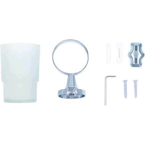 Porte Brosse à Dents Mural Gobelet Salle de Bain en Verre Support en Acier Inoxydable Chromé pour Dentifrices Rasoirs (1/5)