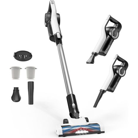 Aspirateur Balai Sans Fil, 30000PA/5x2200mAh/40min Fonctionnement-Filtration Efficace-Balai Motorisé avec Phares LED-pour Tous Sols