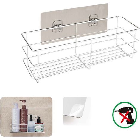 ÉTAGÈRE MURALE ADHÉSIVE ORGANISATEUR ÉTAGÈRE DE RANGEMENT SALLE DE BAIN CUISINE 03492 (1/2)