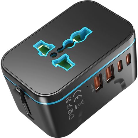 Adaptateur de voyage universel Global PD 20 W, adaptateur secteur international avec 2 ports USB C, 2 ports USB A, convertisseurs pour plusieurs pays (1/5)