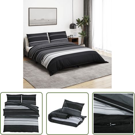 The Living Store Ensemble de housse de couette noir et blanc 260x220 cm Coton - Housses De Couette - Linge De Lit - Literie - Coton - Housse De Couette Double (1/5)