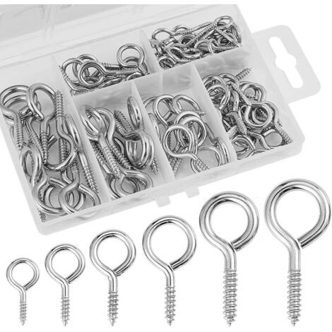 (argent) Lot de 100 œillets de vis, petits œillets, boulons à œillets, crochets à anneau en métal à visser M4 x 40 mm, M4 x 37 mm, M3 x 30 mm, M3 x 28 mm, M3 x 27 mm, M2,5 x 21 mm (1/5)