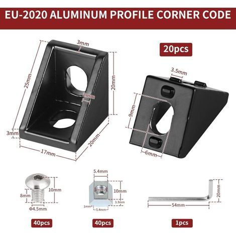 Lot de 20 supports de fixation - 20 x 20 cm - Accessoires pour profilé en aluminium - Rainure 6 - Connecteur mural - Support mural - Pour profilé d'angle en aluminium 2020 (1/4)