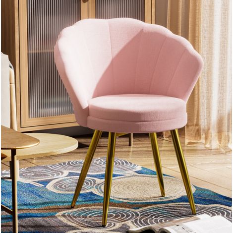 1 chaise de salon ergonomique, chaise de salle à manger rembourrée en velours, chaise de maquillage de chambre confortable avec dossier haut, cadre en métal doré, chaise d'étude rose (1/5)