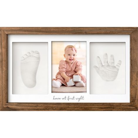 Kit Souvenir Empreinte et Empreinte Bébé - Impressions pour Enfants - Cadre Photo Duo Nouveau-né -Kit d'art de Mémoire - Cadres Photo de Douche de Bébé, Registre de Bébé (Medium Oak) (1/5)