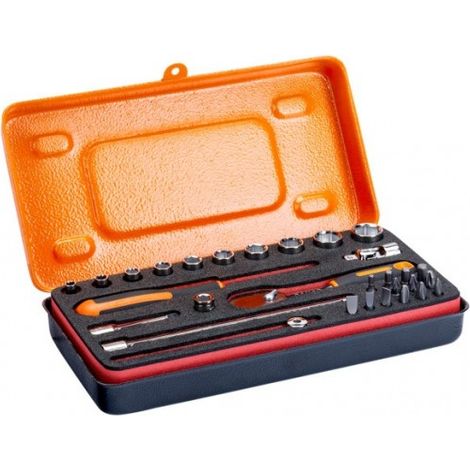BAHCO - Jeu de douilles 1/4, 6 pans métriques et cliquet en poire/embouts/adaptateur-29p