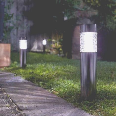 Borne solaire Wave 10 lumens – Hauteur 57 cm – Corps inox – Diffuseur verre motifs – LED 10 lumens blanc froid – Autonomie 6h – Marco Paul