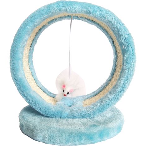 Griffoir pour chat, jouet rond avec pendentif souris, pour intérieur, bleu, taille unique (1/4)