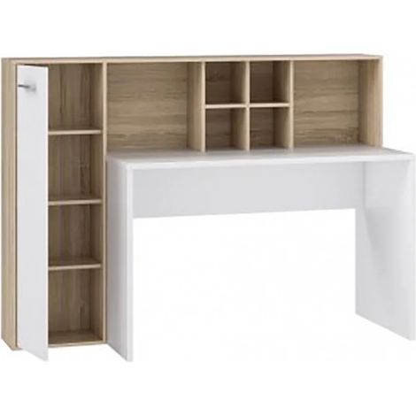 Bureau droit avec 6 niches de rangement – Décor chêne clair et blanc mat – Compact et réversible – Fabrication européenne – Meubletmoi (1/5)