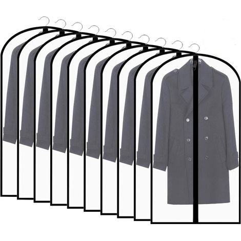 (60 x 140 cm) - 10 housses à vêtements noires à fermeture éclair, anti-poussière et anti-mites, lavables et transparentes.